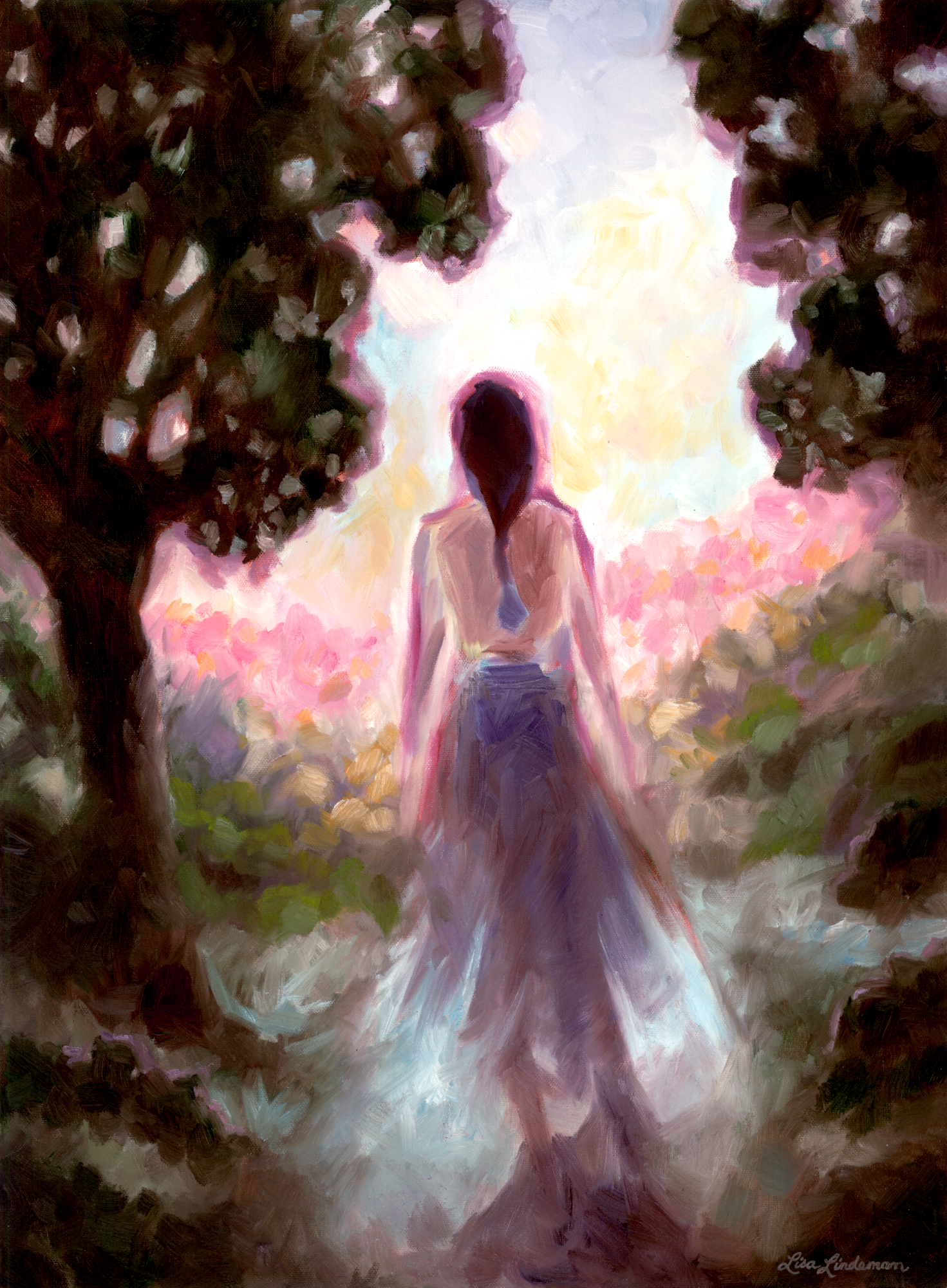 woman looking into the sunset