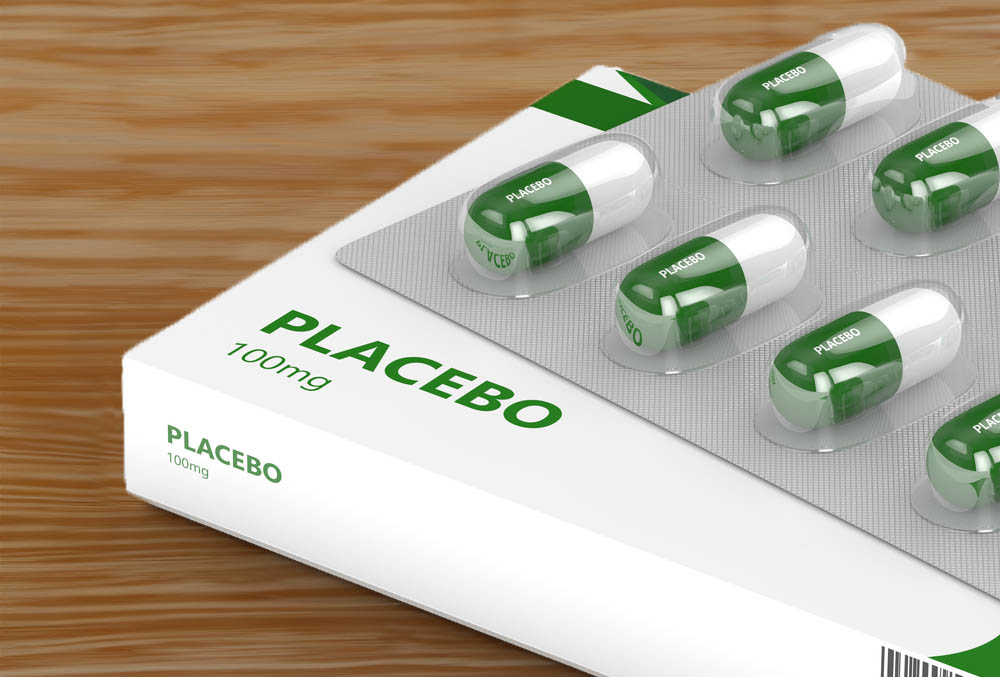 3D render of placebo pills isolated over wood background