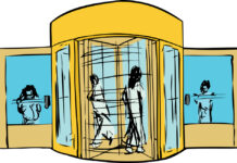 The Revolving Door of Mental Illness: Unveiling the Limitations of Current Psychiatric Approaches Isolated revolving door entrance with group of people