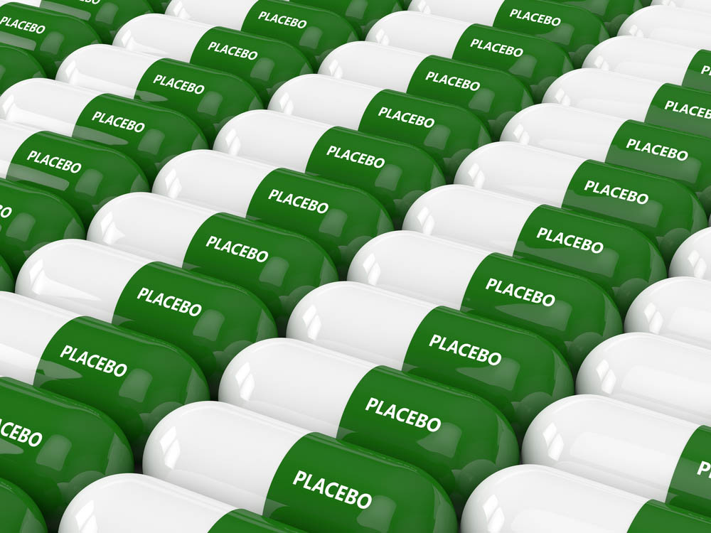 3D render of placebo pills in row