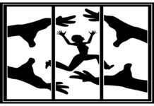 Szasz and the Liberation of the “Mental Patient” Silhouette illustration of female figure dancing behind bars with giant hands reaching out to enclose her