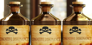 It’s You, It’s Not Me: Treatment Resistant Depression and the Psychiatric Breakup Illustration of poison jars labeled with a skull and the words "COGNITIVE DISSONANCE"