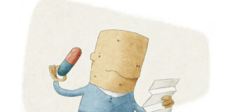 Researchers Accuse Lancet Article and British Psychiatrists of Minimising Antidepressants’ Withdrawal Effects Illustration of a person nervously holding a pill and a long document