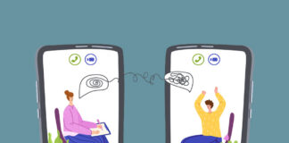 Is Virtual Psychotherapy of Lesser Quality Than In-Person? Vector illustration of two phones, one with a therapist and one a client