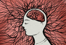 Why I Stopped Taking Antidepressants—and Was It Worth It? illustration of a human profile with a brain, thought processes, neural connections in the brain, brain diseases, thinking.