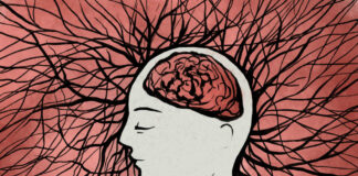 Why I Stopped Taking Antidepressants—and Was It Worth It? illustration of a human profile with a brain, thought processes, neural connections in the brain, brain diseases, thinking.