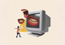 Digital AVATAR Therapy May Improve Voice-Hearers’ Lives Contemporary art collage. Little boy, child shouting in megaphone on retro TV set symbolizing try to reach to information medium. Concept of social media, influence, news, childhood, creativity