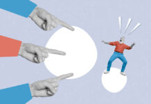 Researchers: Psychiatric Diagnosis Changes the Way People View You Exclusive painting magazine sketch image of crowd arms pointing mini old guy isolated drawing background.