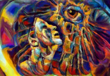 Schizophrenia in Philosophy and Theology Abstract design made of thick canvas paint relevant for human connections with the world's colors and textures