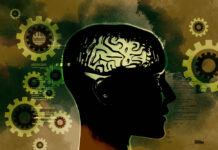 Psychiatry, Capitalism, and the Industrial Machine Illustration of a head showing brain and cogs in the background