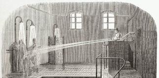 Everything About Us Without Us An engraving depicting water being shot at two prisoners; hydrotherapy