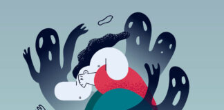 Exposure to Antidepressants in the Womb Makes for Sad, Scared Adolescents Illustration of a person cringing while surrounded by ghostly figures