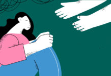 Illustration of sad person with hands reaching toward them