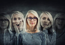 Double-exposure type photo showing the same person with different expressions