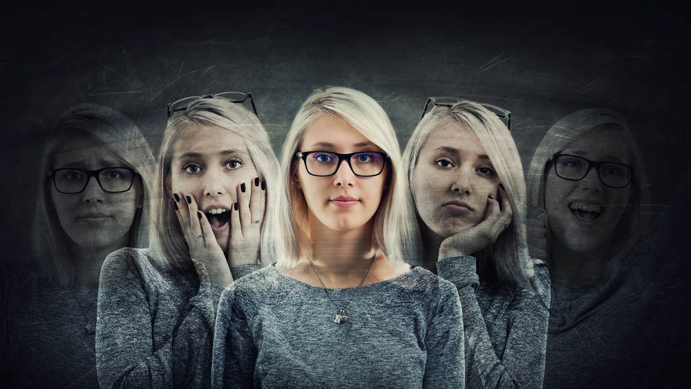 Double-exposure type photo showing the same person with different expressions