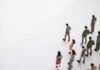 Miniature shot. People crowded in the lower right corner, walking