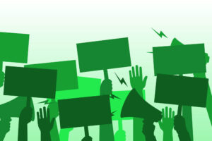 Illustration of green posters protest