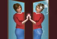 ADHD Awareness Campaigns Lead to Huge Jump in False Self-Diagnoses Illustration of woman touching a broken mirror version of herself