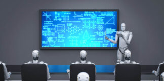AI Undermines Medical Education—Trainee Doctors May Never Learn Vital Skills 3d rendering cyborg teaching in classroom or training room