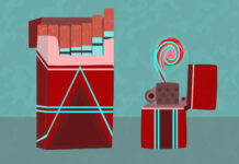 ChatGPT is Psychology’s Marlboro Man Illustration of a box of cigarettes and a lighter that spell out "AI"