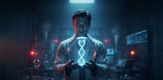 Despite What You’ve Heard, “Schizophrenia” Is Not “80% Heritable” In a dark laboratory, a doctor holds a crystal ball showing a dna helix
