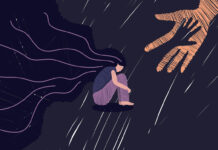 An Attorney Goes Public—My Experience of Misdiagnosis, Damaging Drugs, and Lack of Informed Consent Vector graphics. The human hand helps the girl in depression. Lonely woman hugs her knees with her hair loose.