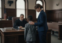 A female psychiatrist speaks to a judge on behalf of a young black boy