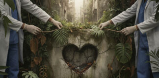 What’s Been Lost in Medicine Is Shameful in Psychiatry: Reflections on Bernard Lown Two doctors pull away the leaves from a ruined wall that shows a heart shaped cavity
