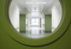 The Person They Never Asked About Looking through a round window in a green door into a white hospital corridor